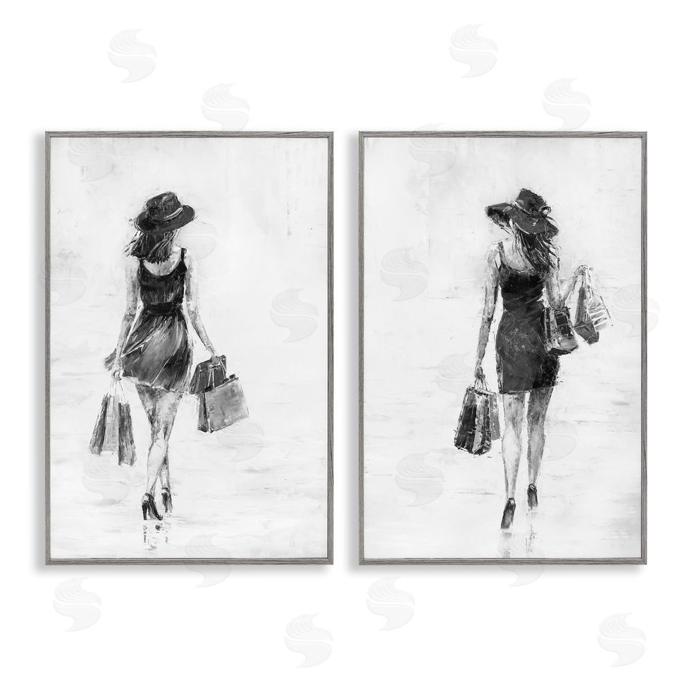 Joklanta Kowalik Female Figures Shopping Bags Gray Framed Giclee Wall Art Print