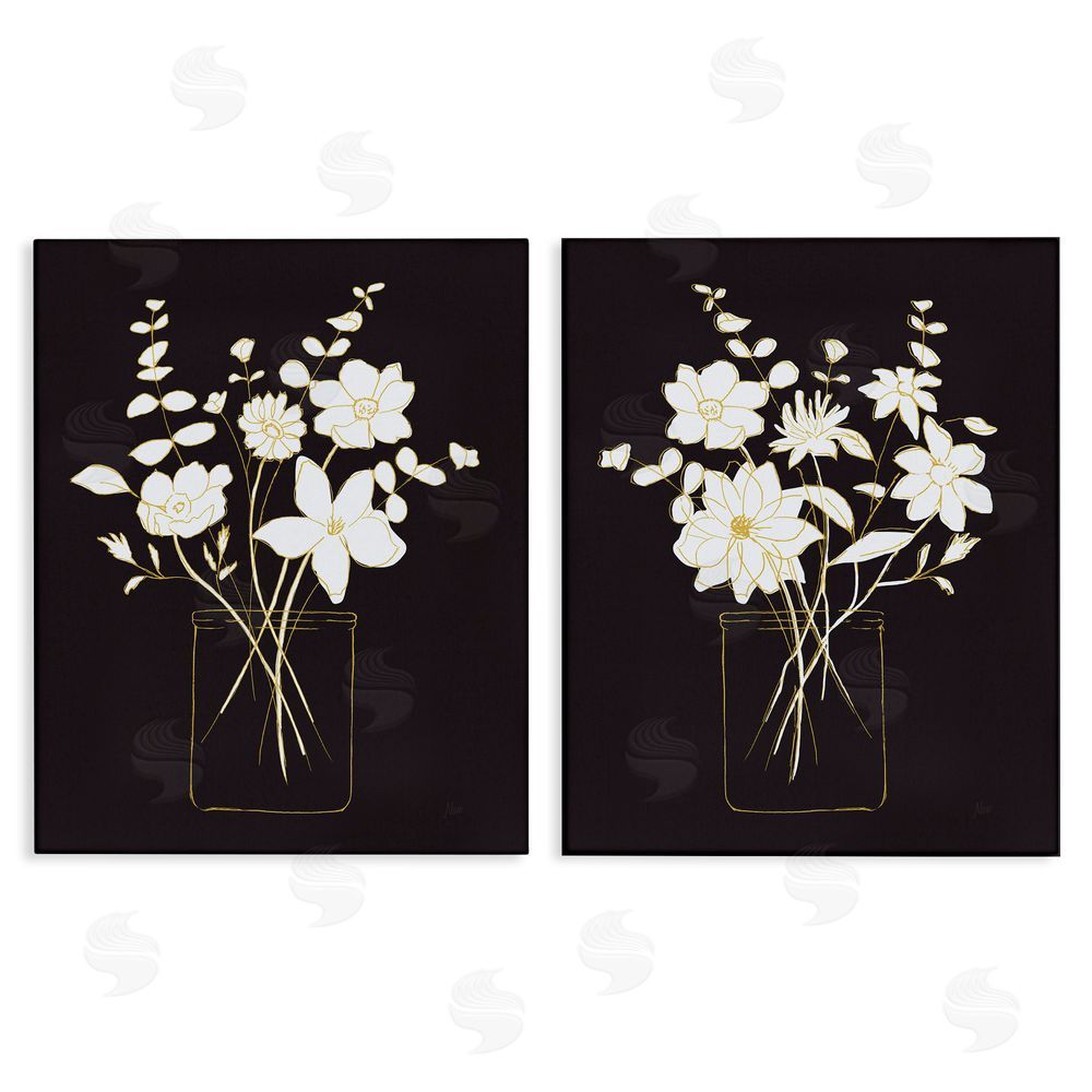 Nan Minimalist Flower Sketch in Jar Canvas Wall Art Print