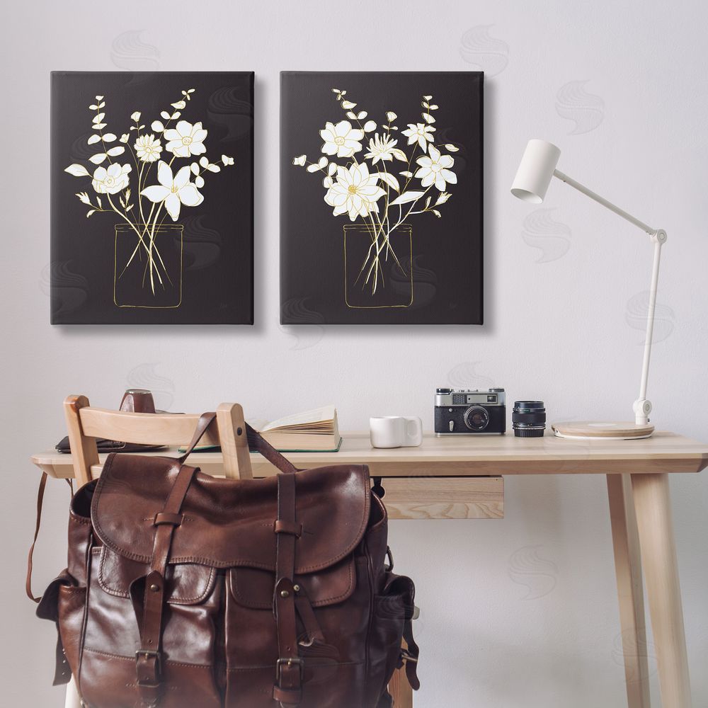Nan Minimalist Flower Sketch in Jar Canvas Wall Art Print in Room