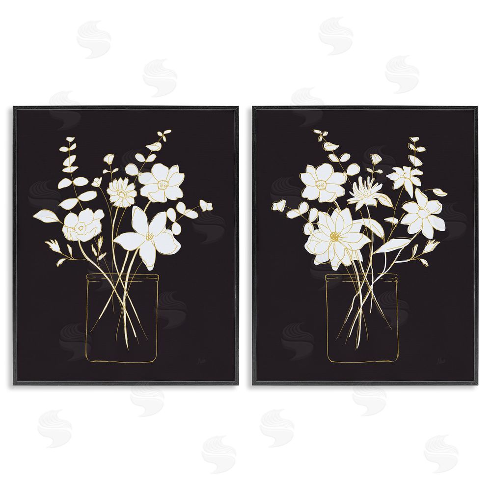 Nan Minimalist Flower Sketch in Jar Black Framed Giclee Wall Art Print