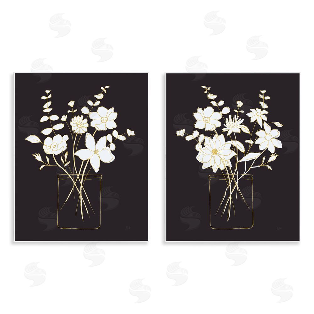 Nan Minimalist Flower Sketch in Jar Wooden Wall Plaque Art Print