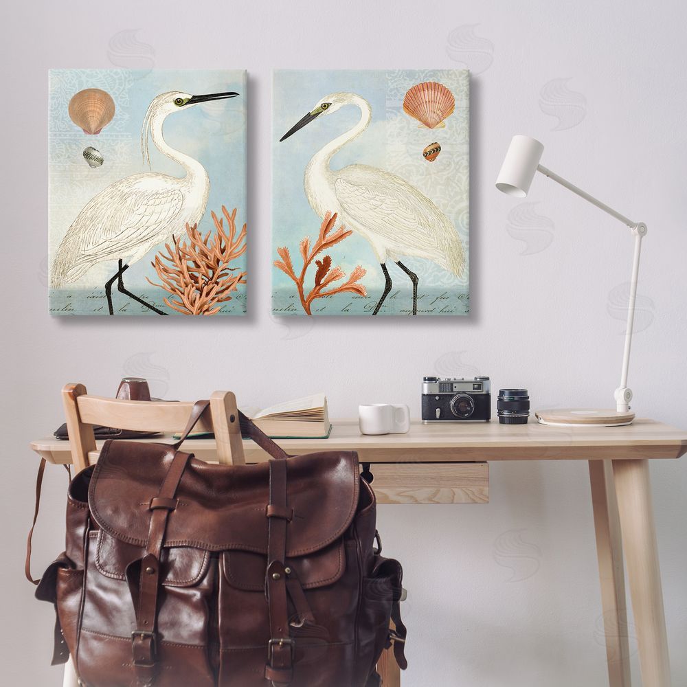 Susan Arnot Beach Items Shell Heron Egret Canvas Wall Art Print in Room