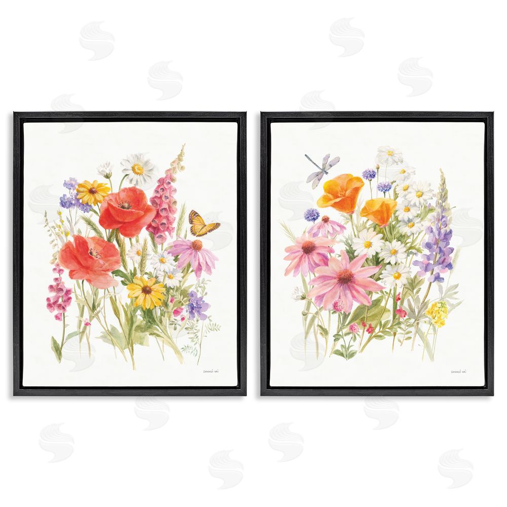 Danhui Nai Wildflowers in Bloom Insects Black Floating Frame Canvas Wall Art Print