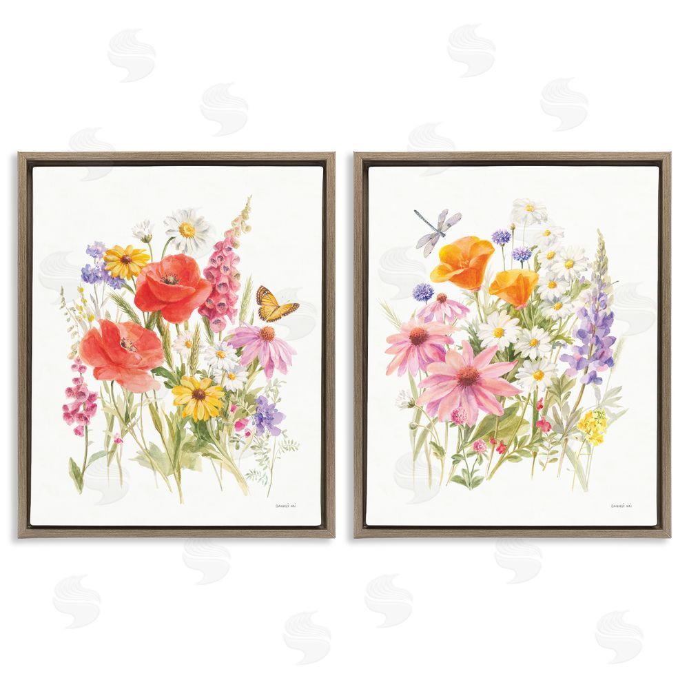 Danhui Nai Wildflowers in Bloom Insects Brown Floating Frame Canvas Wall Art Print