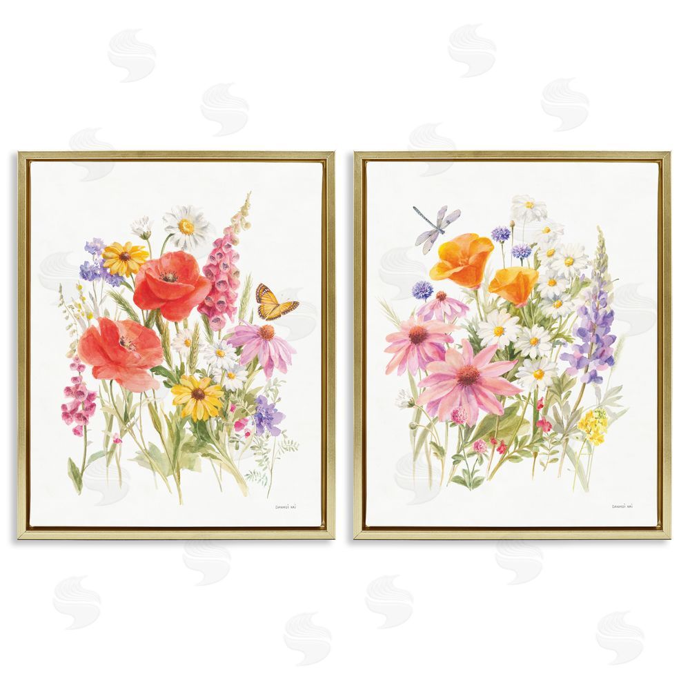 Danhui Nai Wildflowers in Bloom Insects Gold Floating Frame Canvas Wall Art Print