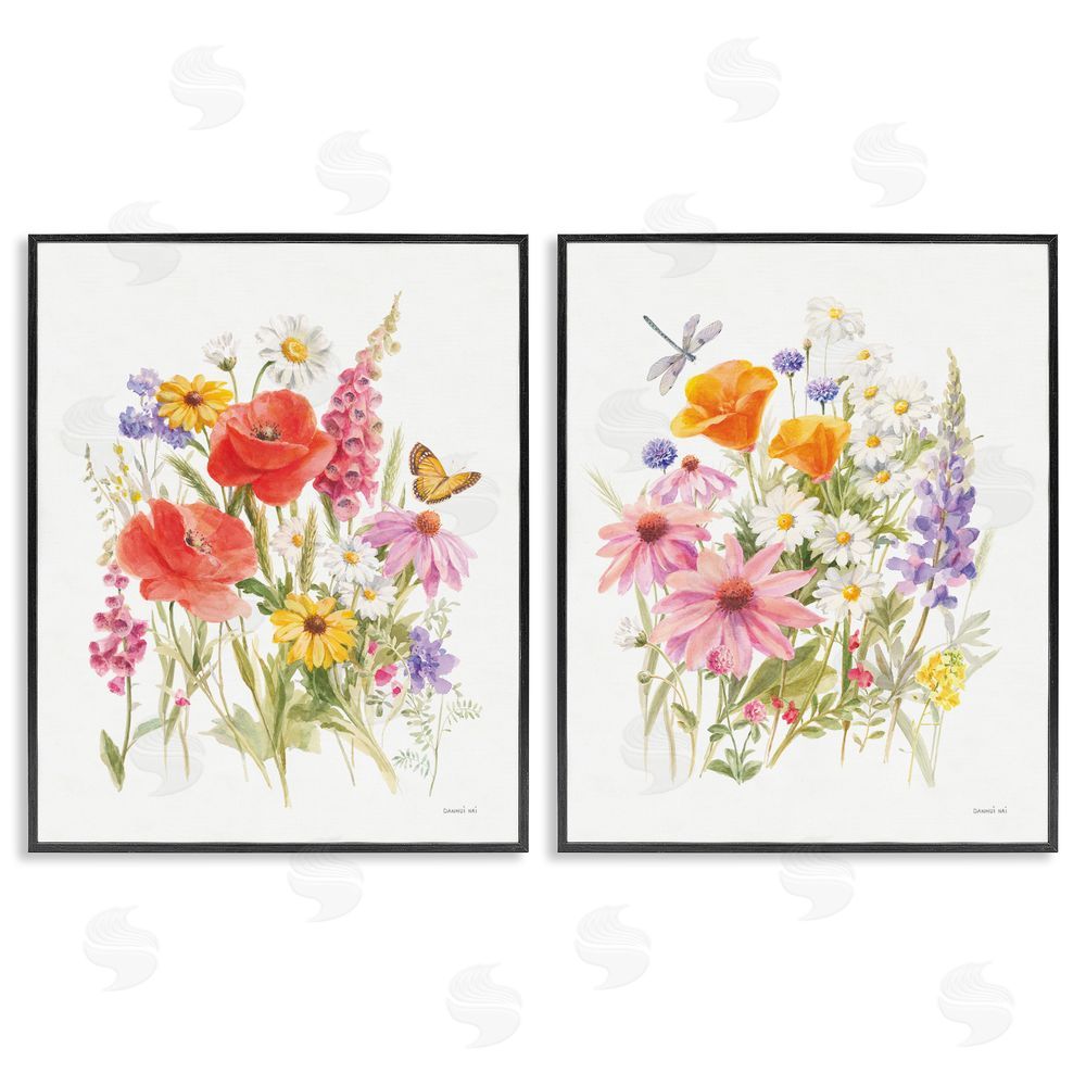 Danhui Nai Wildflowers in Bloom Insects Black Framed Giclee Wall Art Print