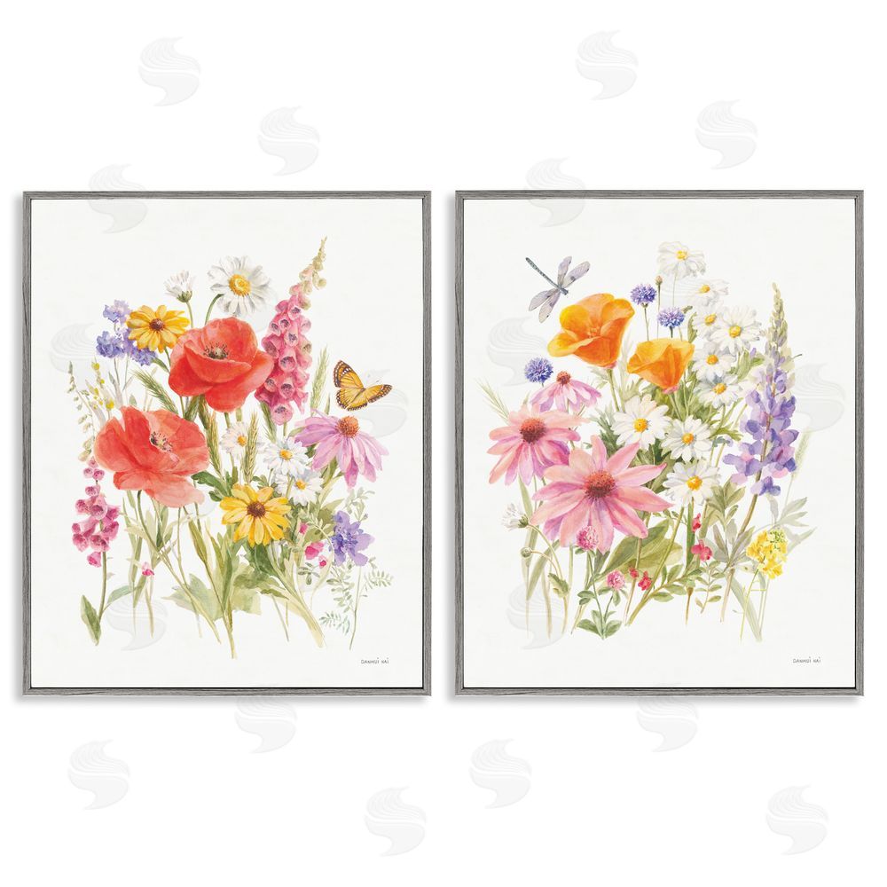 Danhui Nai Wildflowers in Bloom Insects Gray Framed Giclee Wall Art Print