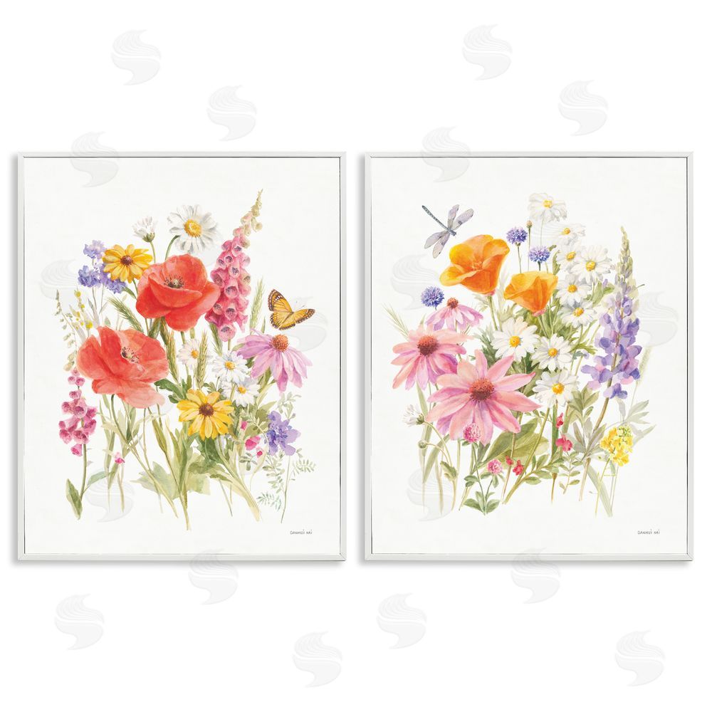 Danhui Nai Wildflowers in Bloom Insects White Framed Giclee Wall Art Print
