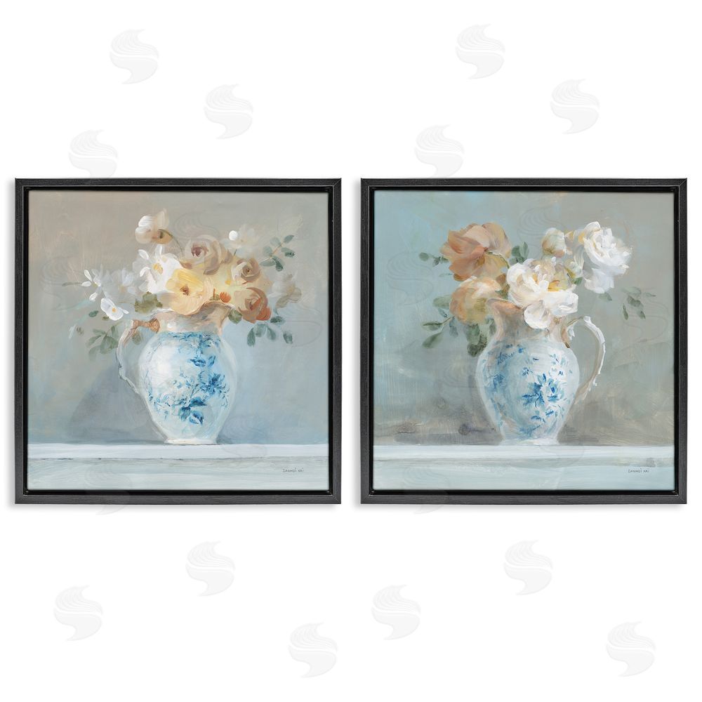 Danhui Nai Heirloom Bouquet Pitcher Black Floating Frame Canvas Wall Art Print