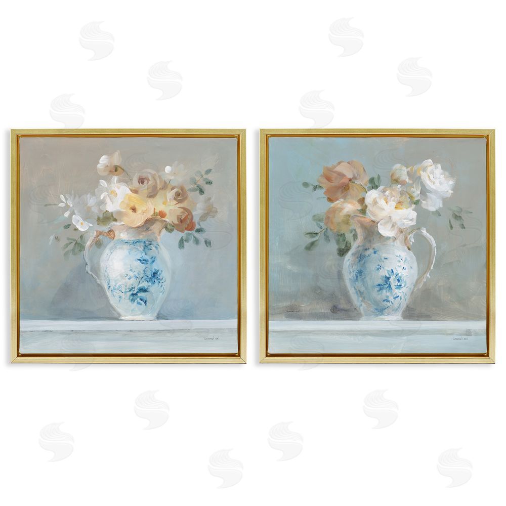 Danhui Nai Heirloom Bouquet Pitcher Gold Floating Frame Canvas Wall Art Print