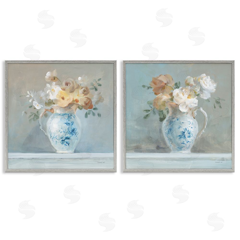 Danhui Nai Heirloom Bouquet Pitcher Gray Framed Giclee Wall Art Print