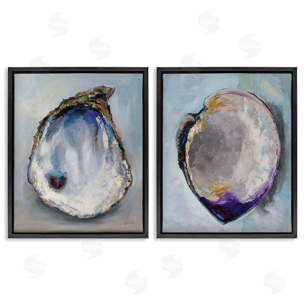 Jeanette Vertentes Open Oyster Clam Shell  Black Floating Frame Canvas Wall Art Print