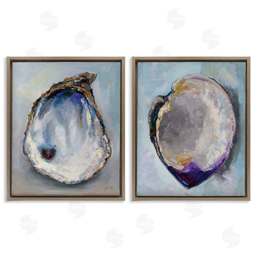 Jeanette Vertentes Open Oyster Clam Shell  Brown Floating Frame Canvas Wall Art Print
