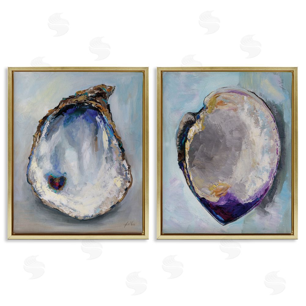 Jeanette Vertentes Open Oyster Clam Shell  Gold Floating Frame Canvas Wall Art Print