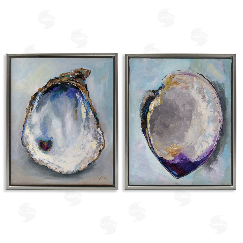 Jeanette Vertentes Open Oyster Clam Shell  Gray Floating Frame Canvas Wall Art Print