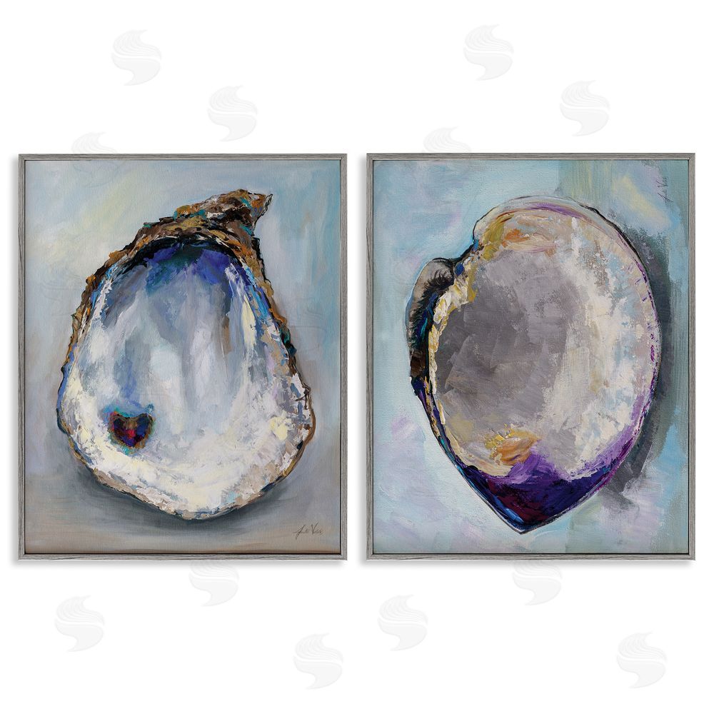 Jeanette Vertentes Open Oyster Clam Shell  Gray Framed Giclee Wall Art Print