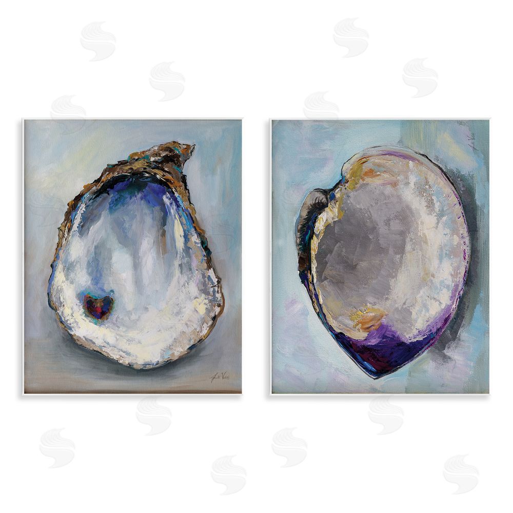 Jeanette Vertentes Open Oyster Clam Shell  Wooden Wall Plaque Art Print
