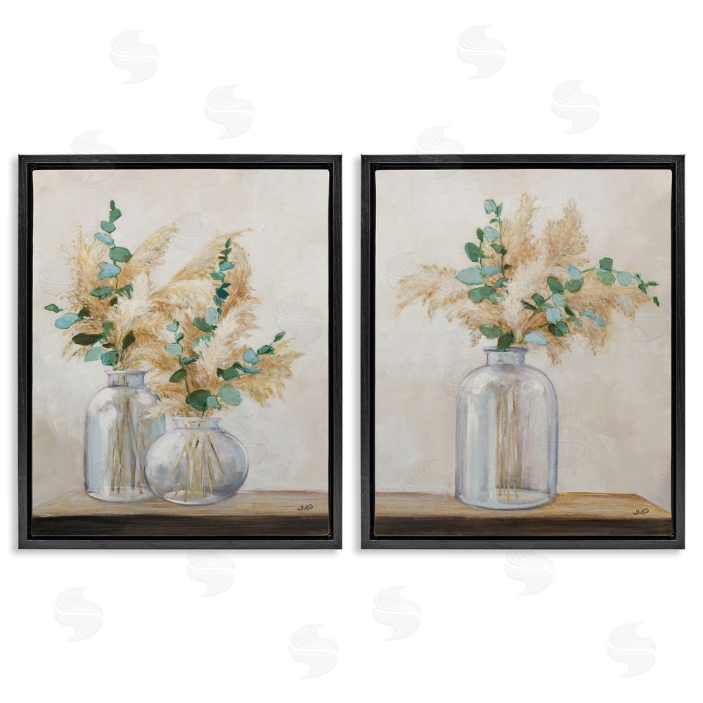 Julia Purinton Pampas Eucalyptus Bouquet  Black Floating Frame Canvas Wall Art Print