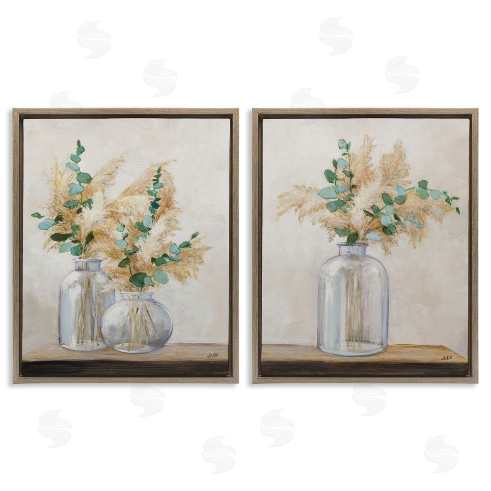Julia Purinton Pampas Eucalyptus Bouquet  Brown Floating Frame Canvas Wall Art Print