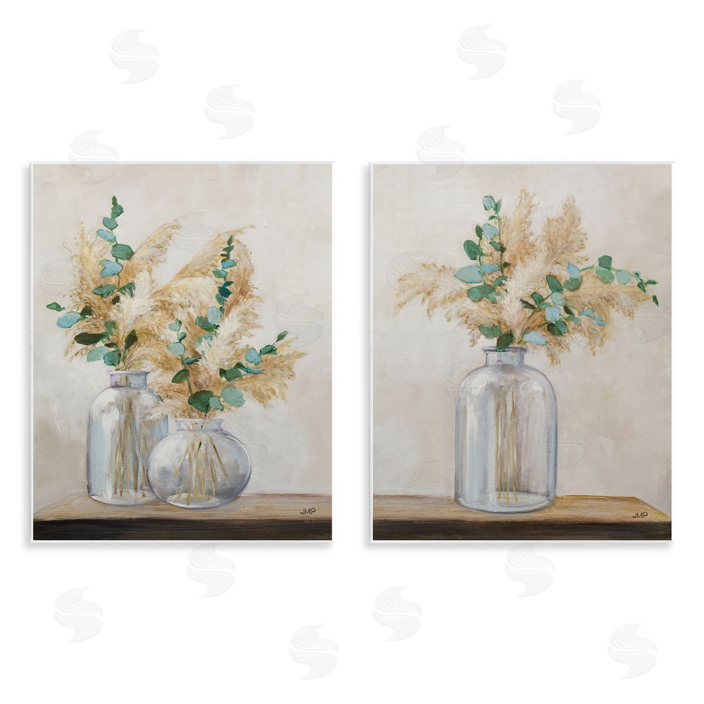 Julia Purinton Pampas Eucalyptus Bouquet  Wooden Wall Plaque Art Print
