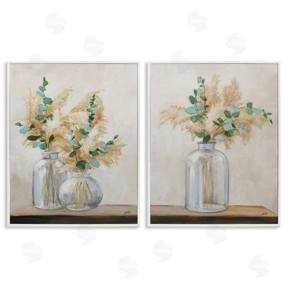 Julia Purinton Pampas Eucalyptus Bouquet  White Framed Giclee Wall Art Print