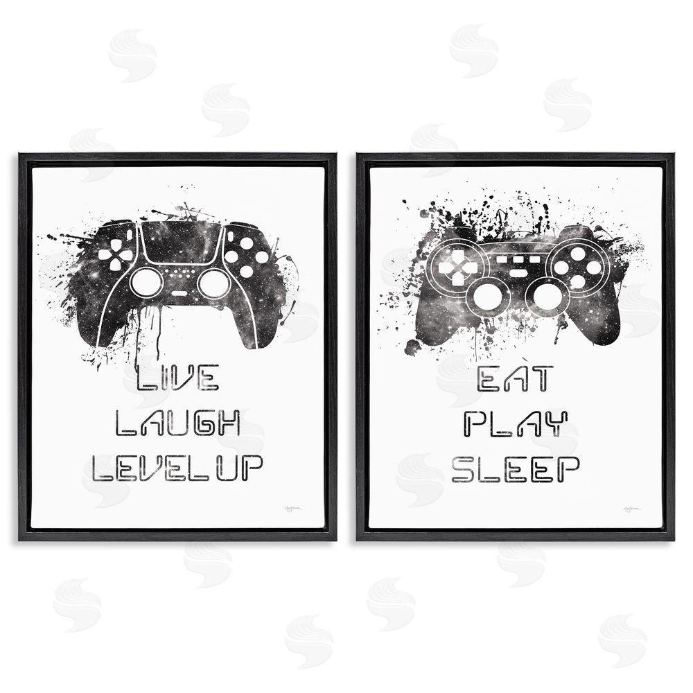 Mary Urban Gamer Play Splash Controllers Black Floating Frame Canvas Wall Art Print