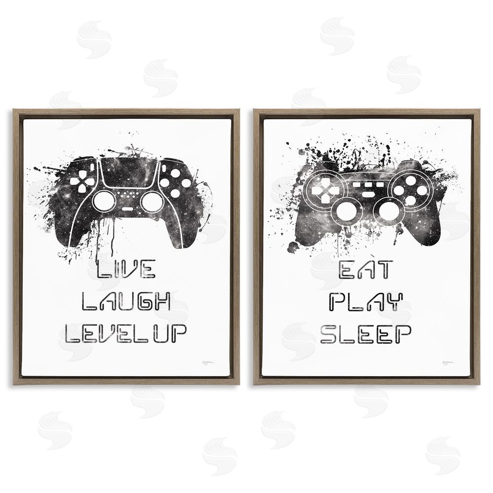 Mary Urban Gamer Play Splash Controllers Brown Floating Frame Canvas Wall Art Print