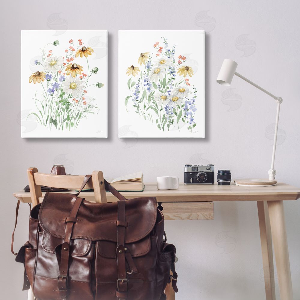 Katrina Pete Summer Garden Watercolor Daisies Canvas Wall Art Print in Room