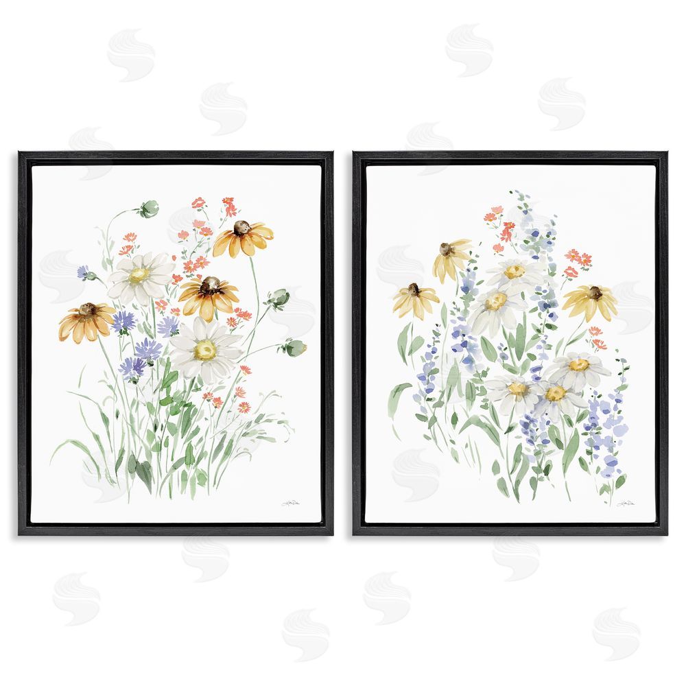 Katrina Pete Summer Garden Watercolor Daisies Black Floating Frame Canvas Wall Art Print