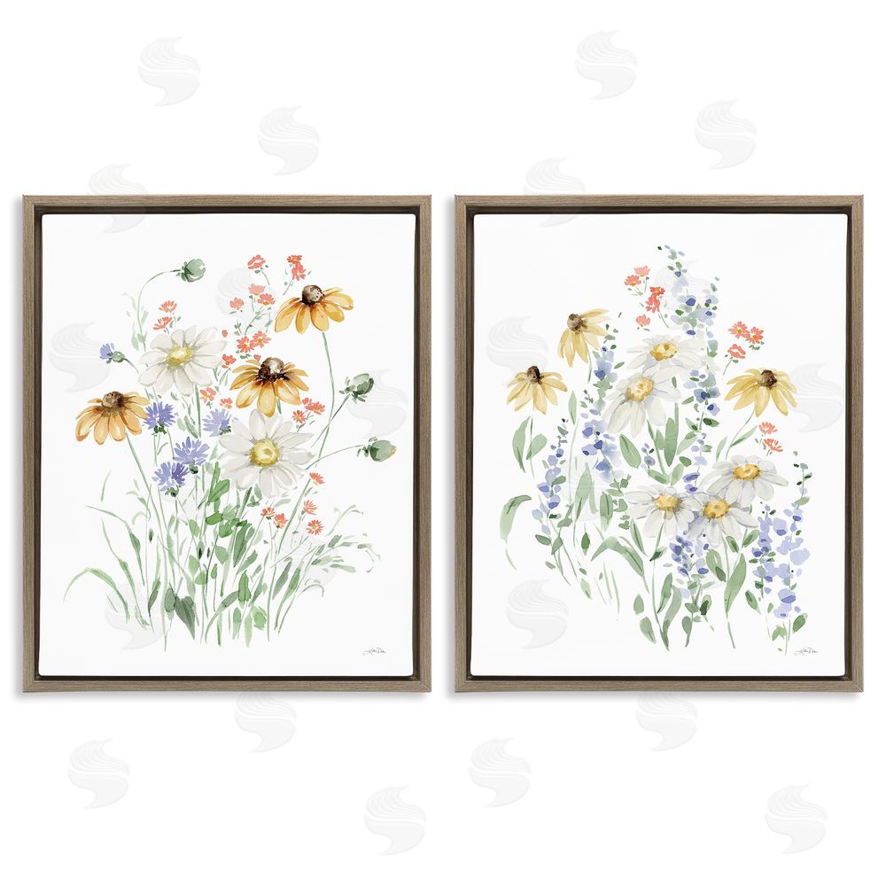 Katrina Pete Summer Garden Watercolor Daisies Brown Floating Frame Canvas Wall Art Print
