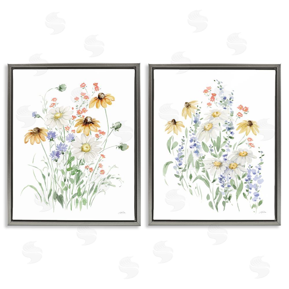 Katrina Pete Summer Garden Watercolor Daisies Gray Floating Frame Canvas Wall Art Print