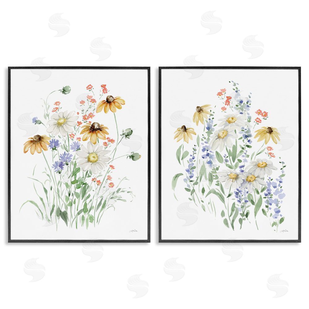 Katrina Pete Summer Garden Watercolor Daisies Black Framed Giclee Wall Art Print