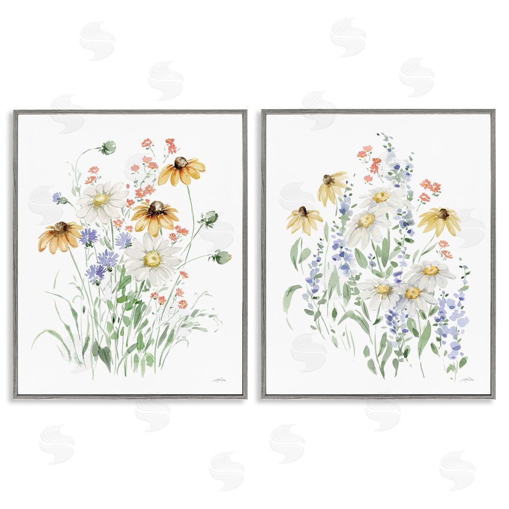 Katrina Pete Summer Garden Watercolor Daisies Gray Framed Giclee Wall Art Print