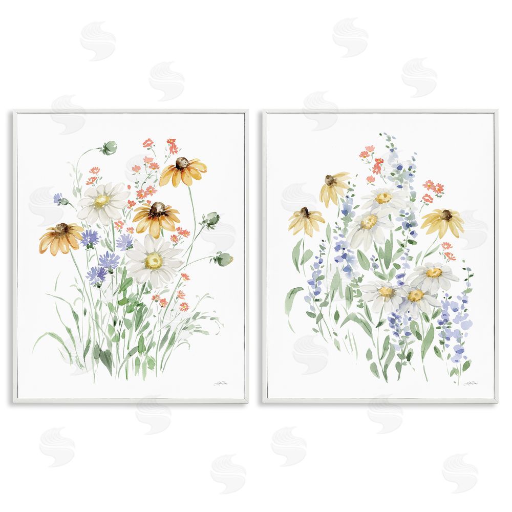Katrina Pete Summer Garden Watercolor Daisies White Framed Giclee Wall Art Print