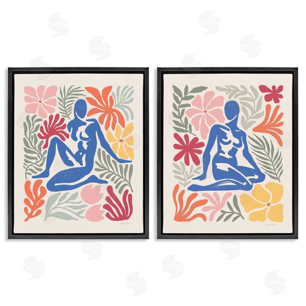 Janelle Penner Abstract Garden Female Figure Black Floating Frame Canvas Wall Art Print