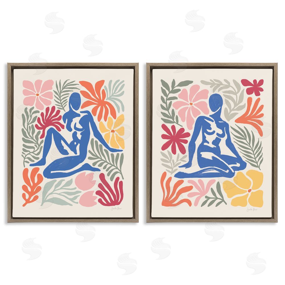 Janelle Penner Abstract Garden Female Figure Brown Floating Frame Canvas Wall Art Print