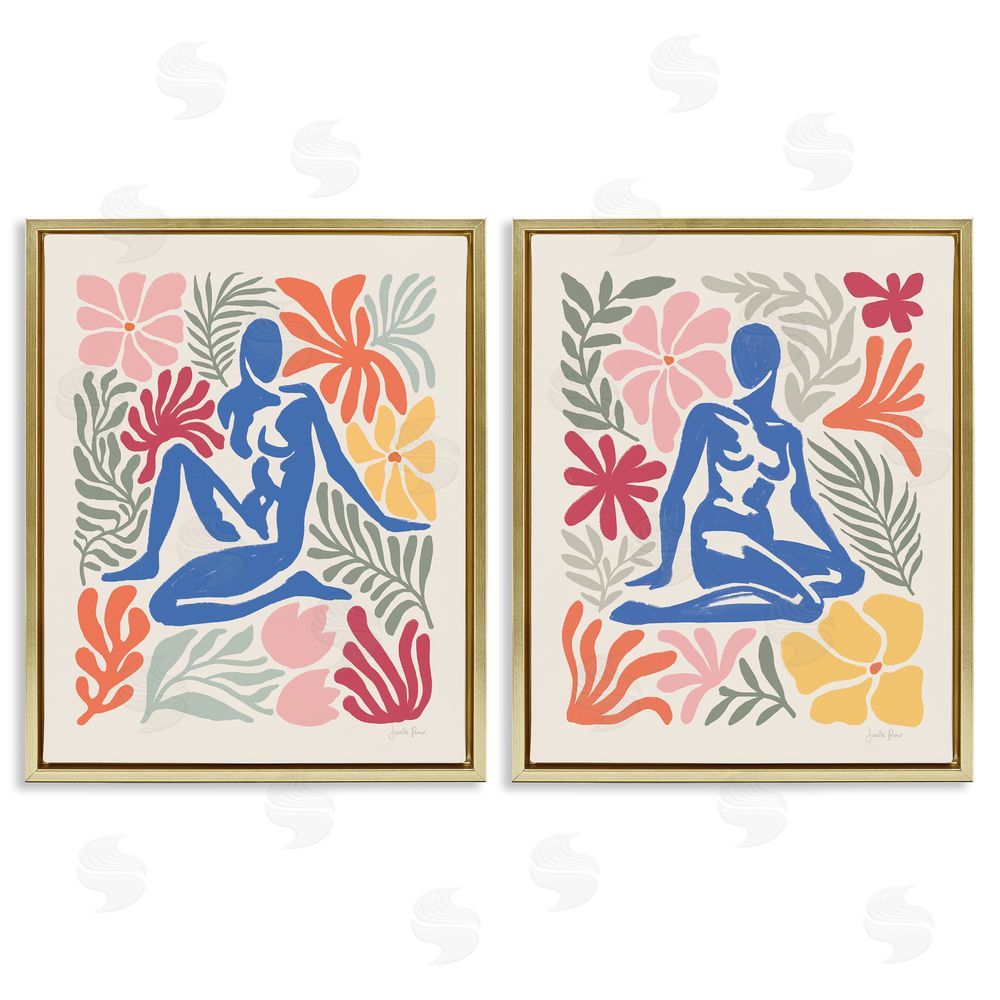 Janelle Penner Abstract Garden Female Figure Gold Floating Frame Canvas Wall Art Print
