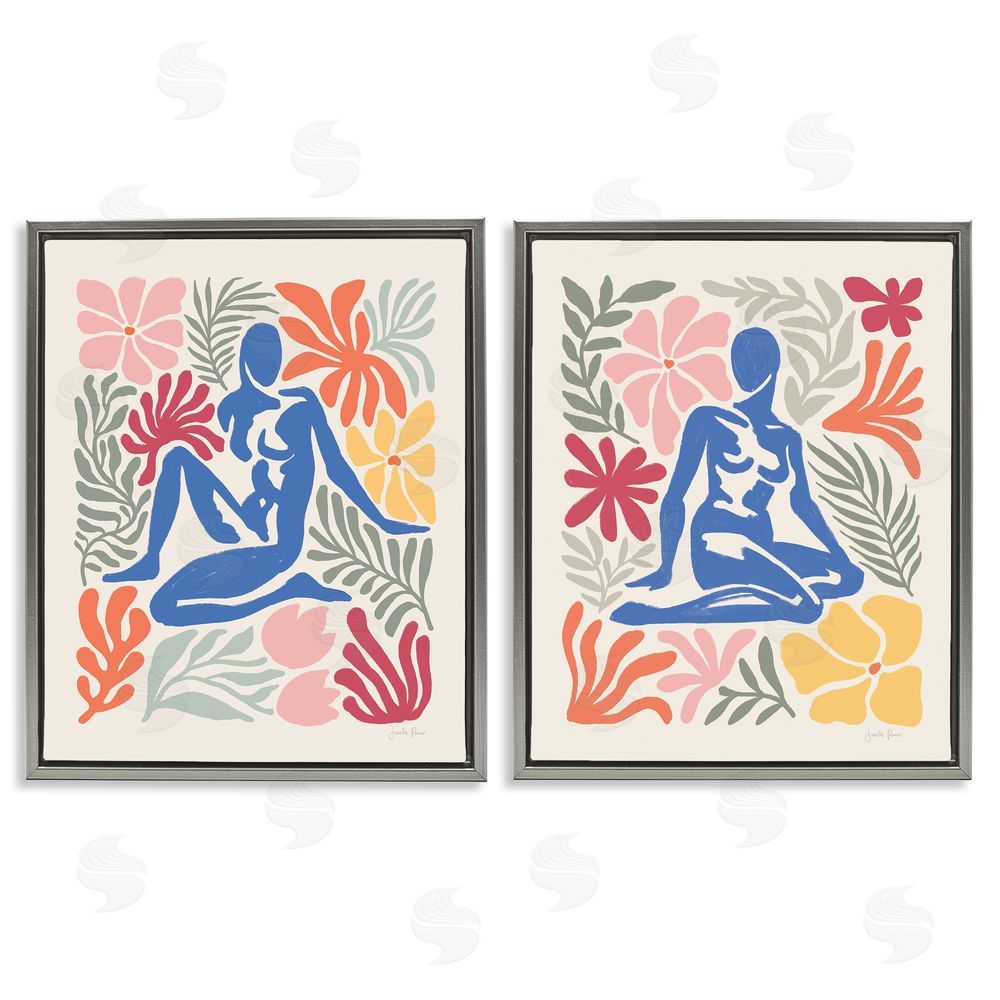 Janelle Penner Abstract Garden Female Figure Gray Floating Frame Canvas Wall Art Print