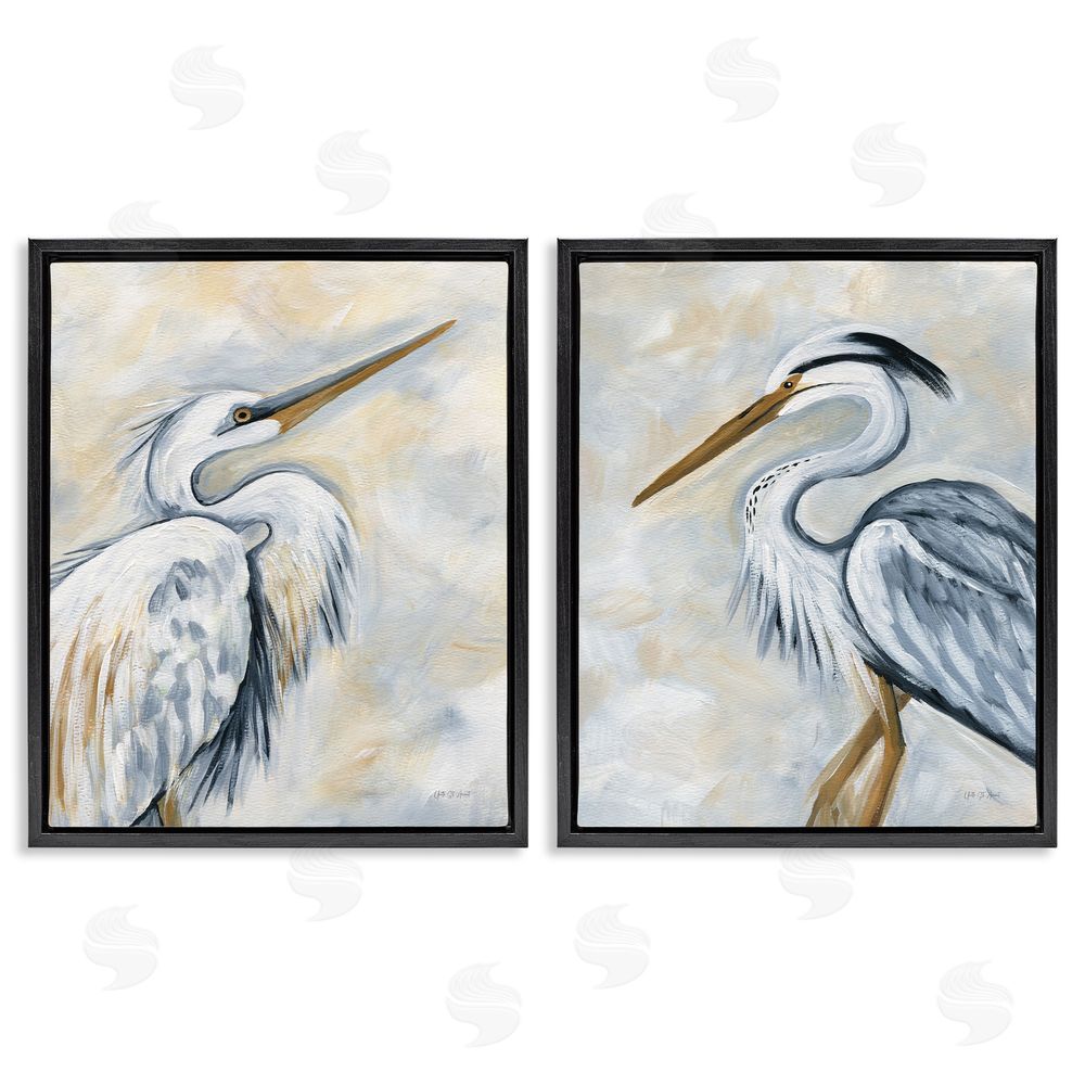 Yvette St. Amant White Egret Blue Heron Black Floating Frame Canvas Wall Art Print