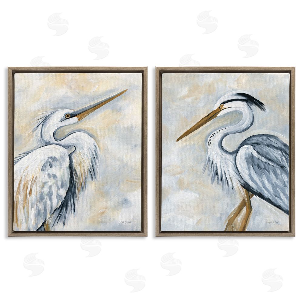 Yvette St. Amant White Egret Blue Heron Brown Floating Frame Canvas Wall Art Print