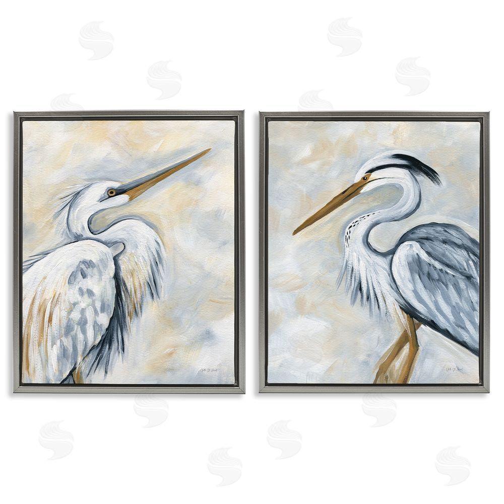 Yvette St. Amant White Egret Blue Heron Gray Floating Frame Canvas Wall Art Print