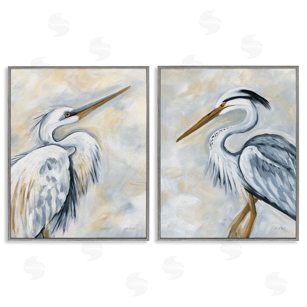 Yvette St. Amant White Egret Blue Heron Gray Framed Giclee Wall Art Print