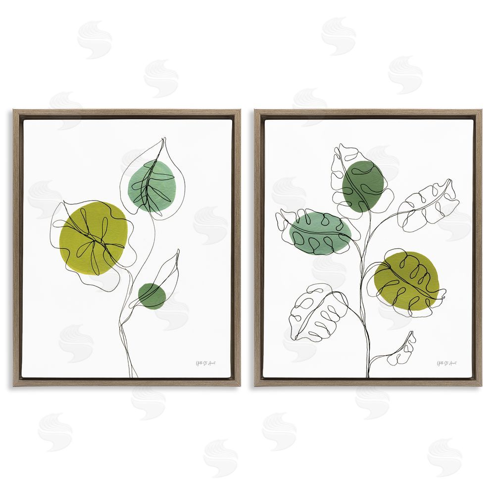 Yvette St. Amant Minimalist Line Monstera Plants Brown Floating Frame Canvas Wall Art Print