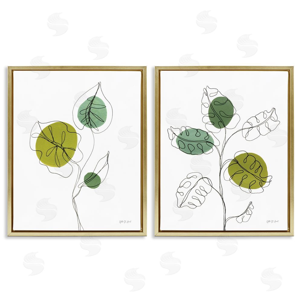 Yvette St. Amant Minimalist Line Monstera Plants Gold Floating Frame Canvas Wall Art Print