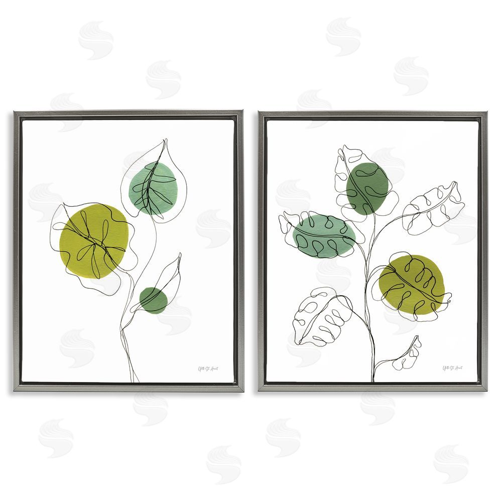 Yvette St. Amant Minimalist Line Monstera Plants Gray Floating Frame Canvas Wall Art Print