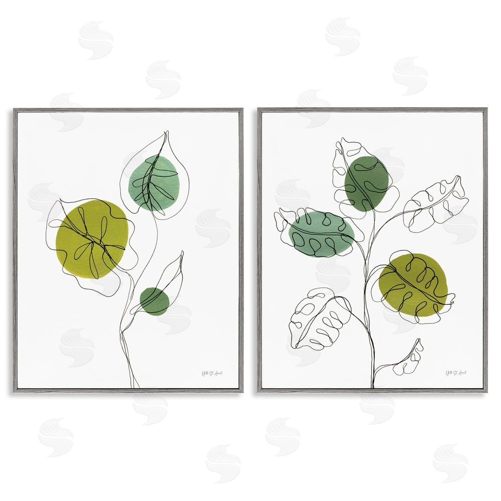 Yvette St. Amant Minimalist Line Monstera Plants Gray Framed Giclee Wall Art Print