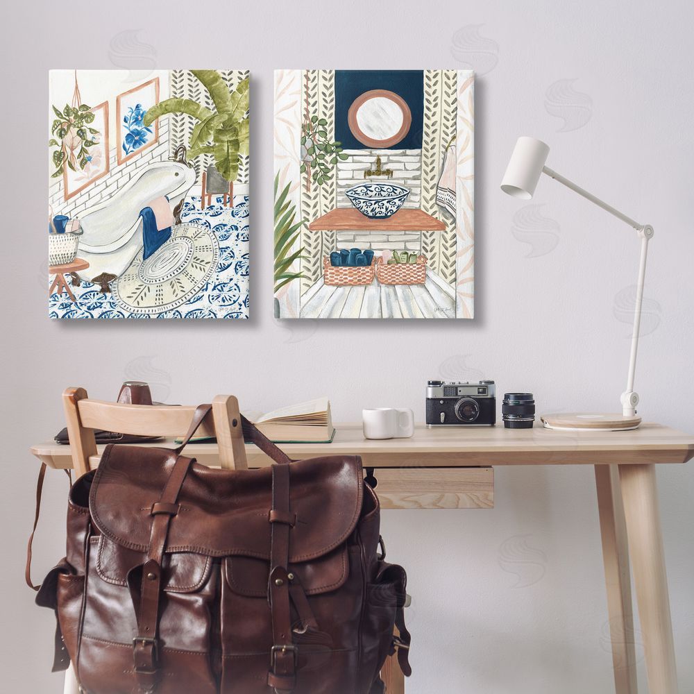 Yvette St. Amant Boho Chic Bathroom Canvas Wall Art Print in Room