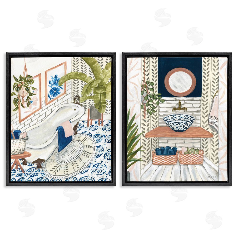 Yvette St. Amant Boho Chic Bathroom Black Floating Frame Canvas Wall Art Print