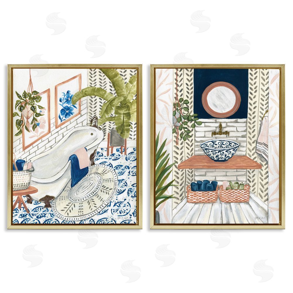 Yvette St. Amant Boho Chic Bathroom Gold Floating Frame Canvas Wall Art Print