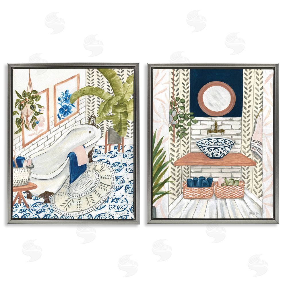 Yvette St. Amant Boho Chic Bathroom Gray Floating Frame Canvas Wall Art Print